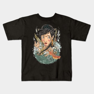 A girl with four eyes emerges from the abyss of the sea Kids T-Shirt